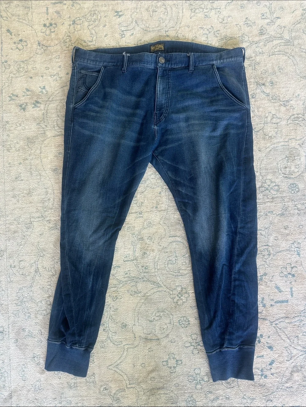True Religion Men's Dark Blue Slim Denim Joggers Size 42